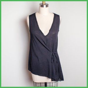Asymmetrical Draped Black Knit Top - S